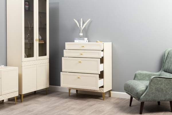 Комод Марион 16.249 слоновая кость С341 PE, слоновая кость 6898 ПВХ, белый PE шагрень