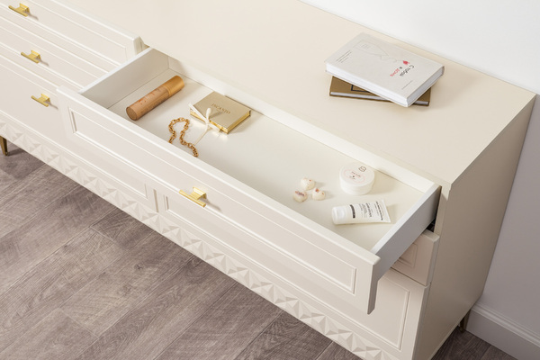 Комод Марион 16.256 Слоновая кость С341 PE, Слоновая кость 6898 ПВХ, Белый PE шагрень