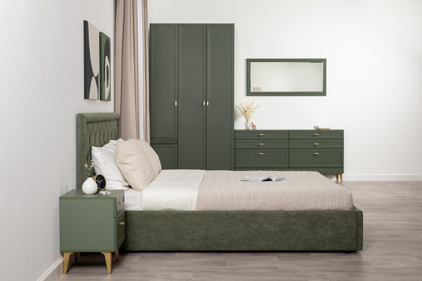 Шкаф двустворчатый Марион 16.340.02 дымчатый зеленый K521, олива шагрень AG 1050 ПВХ