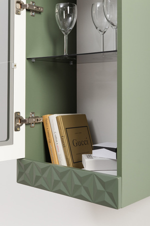 Гостиная Марион композиция 2 дымчатый зеленый K521, олива шагрень AG 1050 ПВХ, белый PE шагрень (собирается на любую сторону)