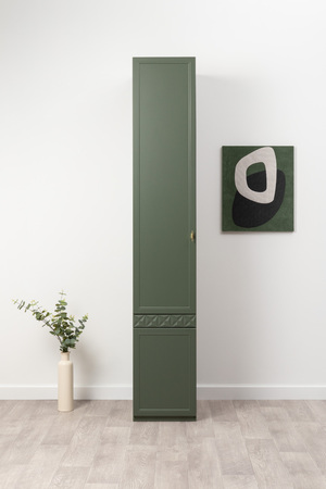 Шкаф-пенал Марион 16.340.01 дымчатый зеленый K521, олива шагрень AG 1050 ПВХ (собирается на любую сторону)