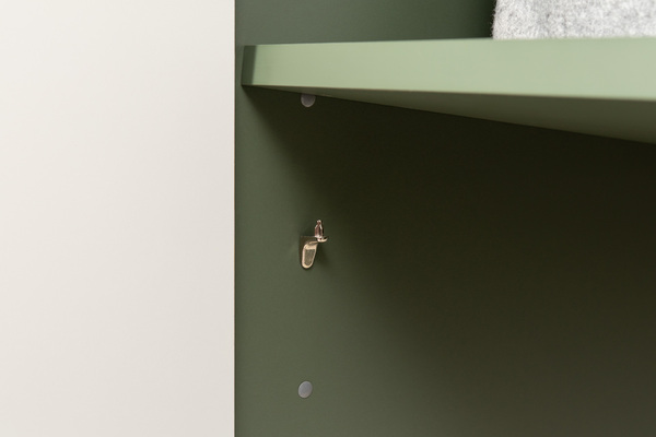 Шкаф-пенал Марион 16.340.01 дымчатый зеленый K521, олива шагрень AG 1050 ПВХ (собирается на любую сторону)