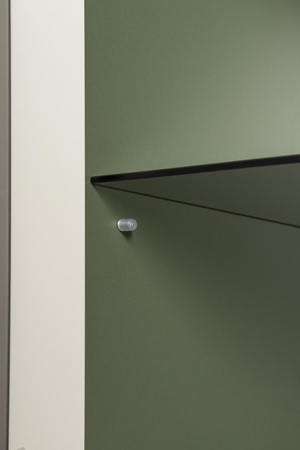 Гостиная Марион композиция 1 дымчатый зеленый K521, олива шагрень AG 1050 ПВХ, белый PE шагрень (собирается на любую сторону)