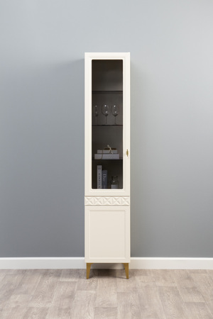 Шкаф-витрина Марион 16.397.01 слоновая кость С341 PE, слоновая кость 6898 ПВХ (собирается на любую сторону)