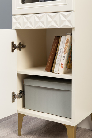 Шкаф-витрина Марион 16.397.01 слоновая кость С341 PE, слоновая кость 6898 ПВХ (собирается на любую сторону)