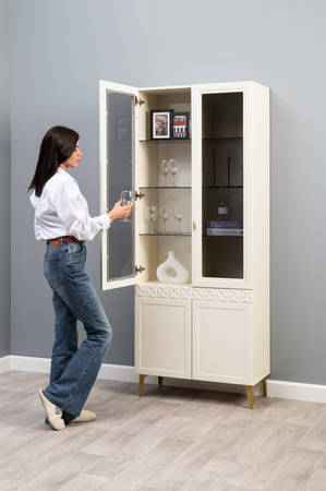 Шкаф-витрина Марион 16.397.02 слоновая кость С341 PE, слоновая кость 6898 ПВХ