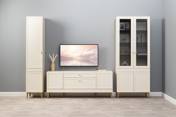 Шкаф-витрина Марион 16.397.02 слоновая кость С341 PE, слоновая кость 6898 ПВХ