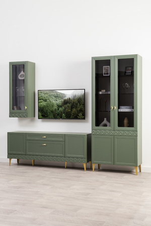 Гостиная Марион композиция 1 дымчатый зеленый K521, олива шагрень AG 1050 ПВХ, белый PE шагрень (собирается на любую сторону)