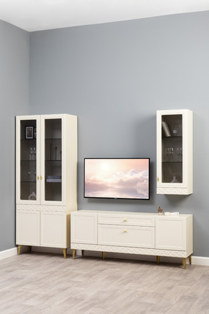 Гостиная Марион композиция 3 слоновая кость С341 PE, слоновая кость 6898 ПВХ, белый PE шагрень (собирается на любую сторону)