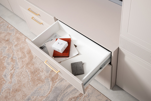 Тумба под ТВ Ричфорд 16.61 кашемир 5981 BS, моно керамика D166-2 ПВХ, белый PE шагрень