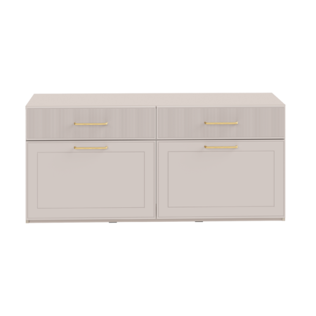 Гостиная Ричфорд композиция 2 с карнизами, кашемир 5981 BS, моно керамика D166-2 ПВХ, белый PE шагрень (собирается на любую сторону)